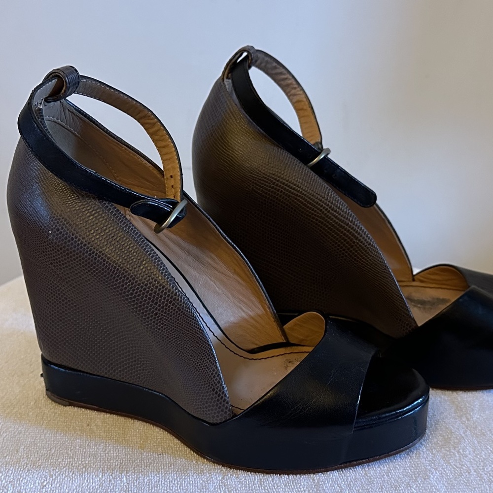 See by Chloe Black / Grey Leather Wedge Sandal